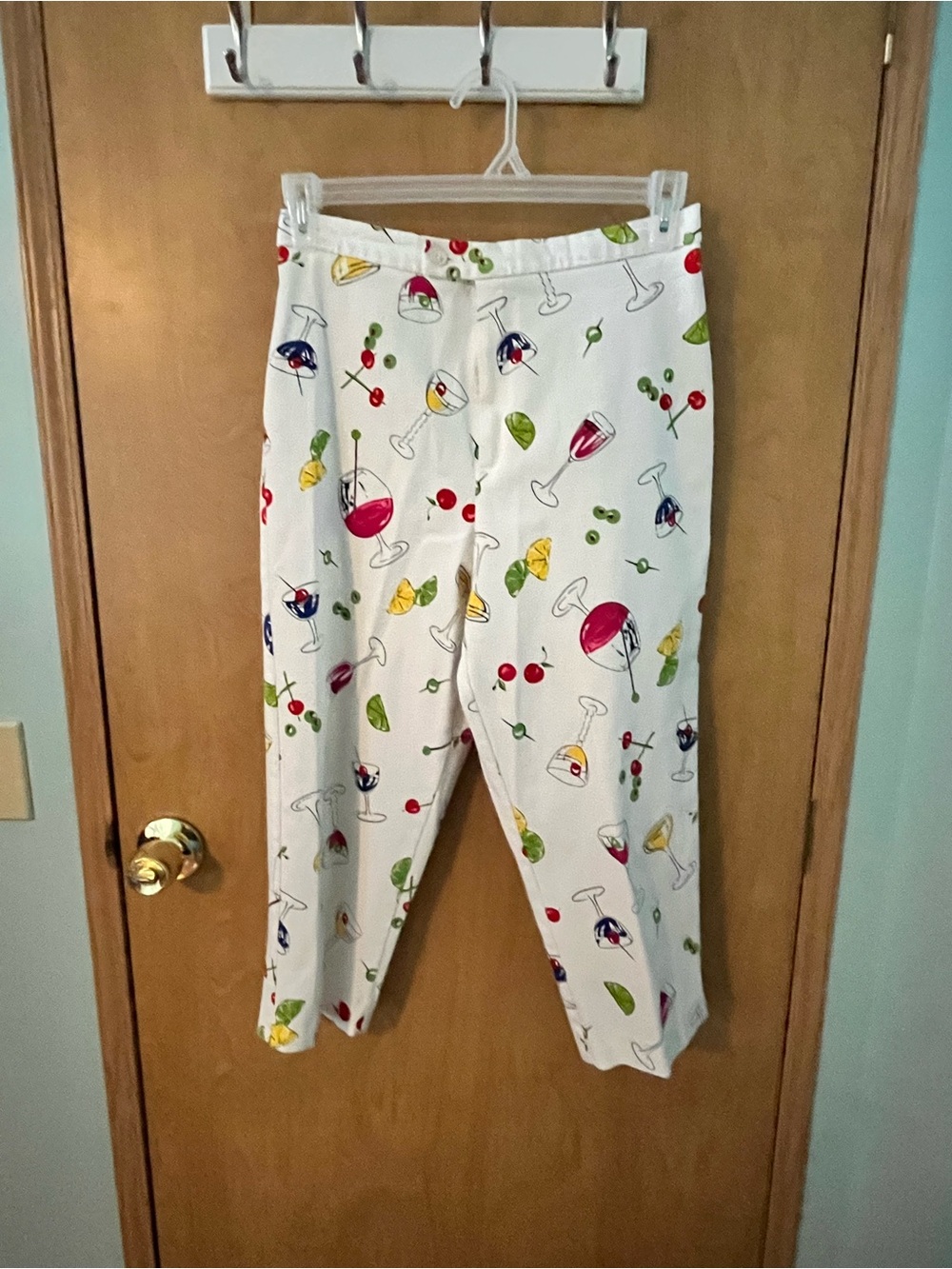 Briggs New York Women’s Capri Pants Cocktail Print Red Green Vintage SZ 14  EUC